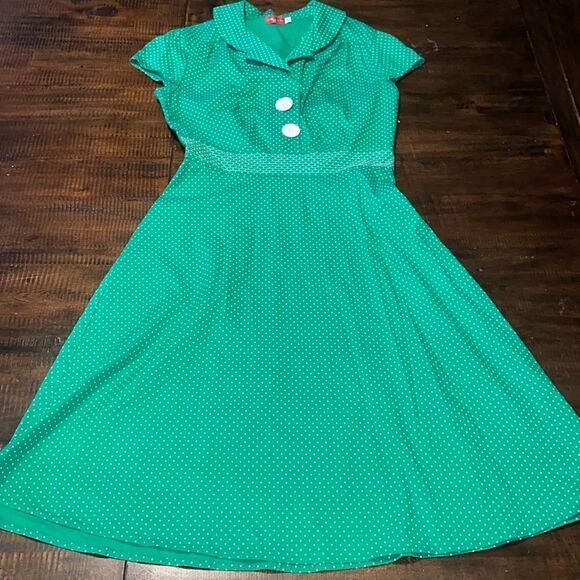 Retro Ruby Rox green and white polkadot dress juniors size 9 - Picture 1 of 10